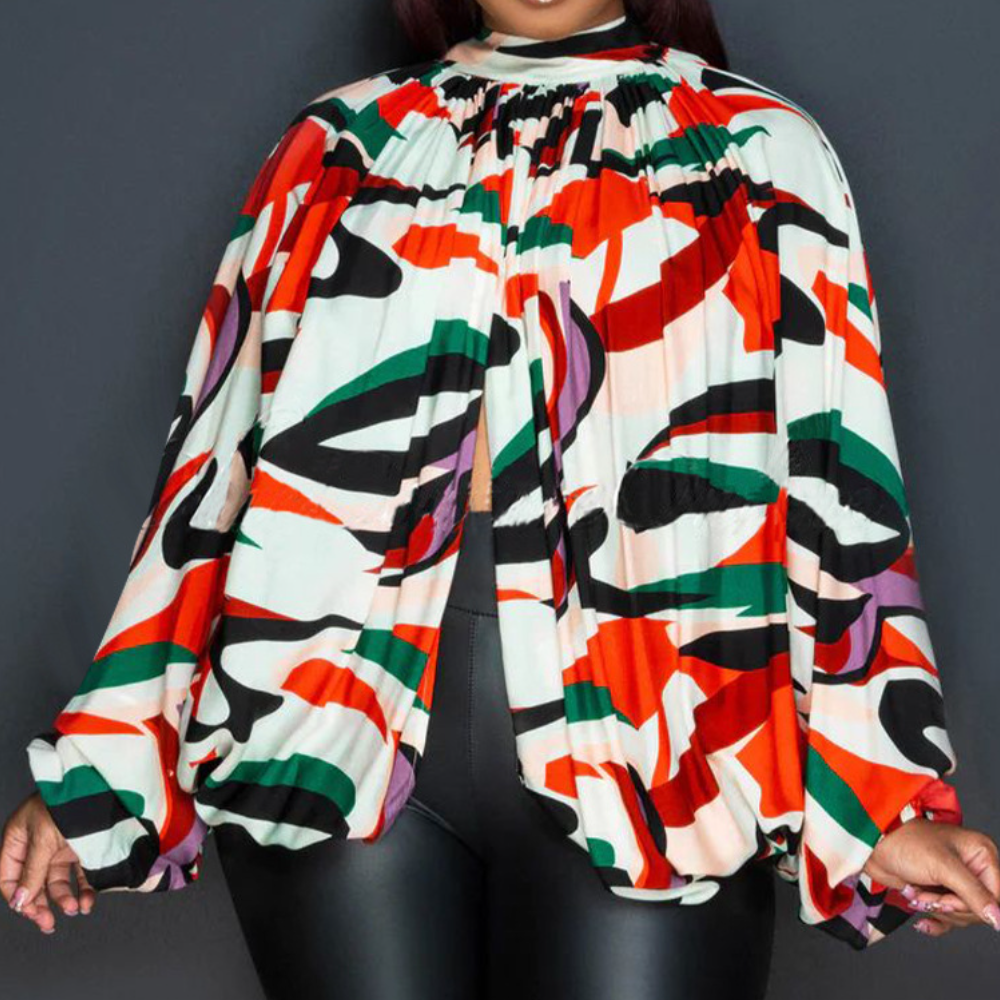 Printed Lace-Up Chiffon Top