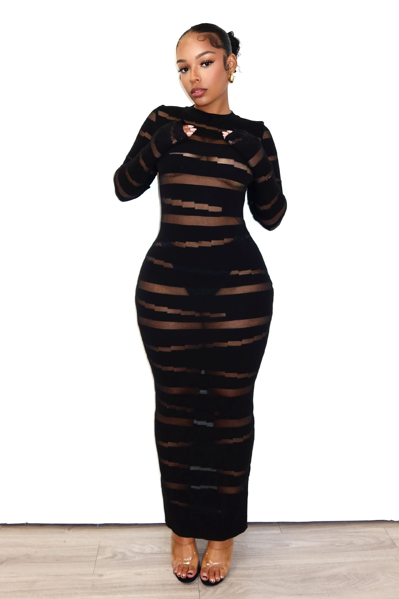 Onyx Sky Mesh Knit Contrast Dress Dress EDGE Small Black