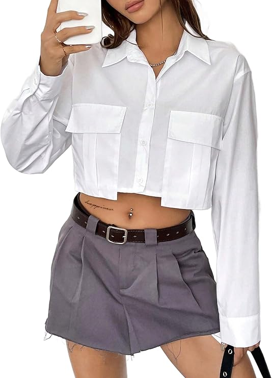 Asymmetric Cropped Shirt With Exposed Navel
