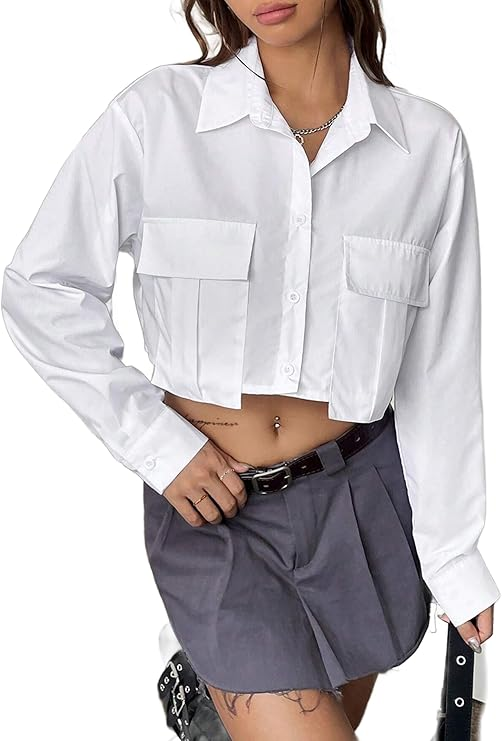 Asymmetric Cropped Shirt With Exposed Navel