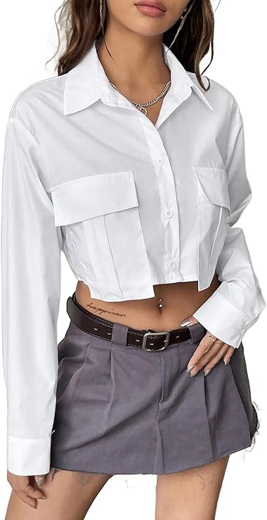 Asymmetric Cropped Shirt With Exposed Navel