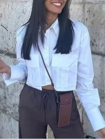 Asymmetric Cropped Shirt With Exposed Navel