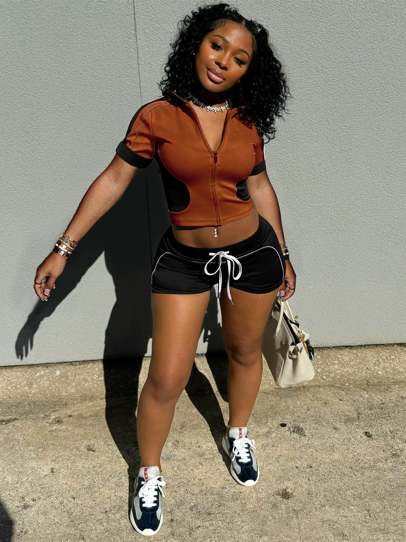 Slim Fit Spliced Top Sports Set
