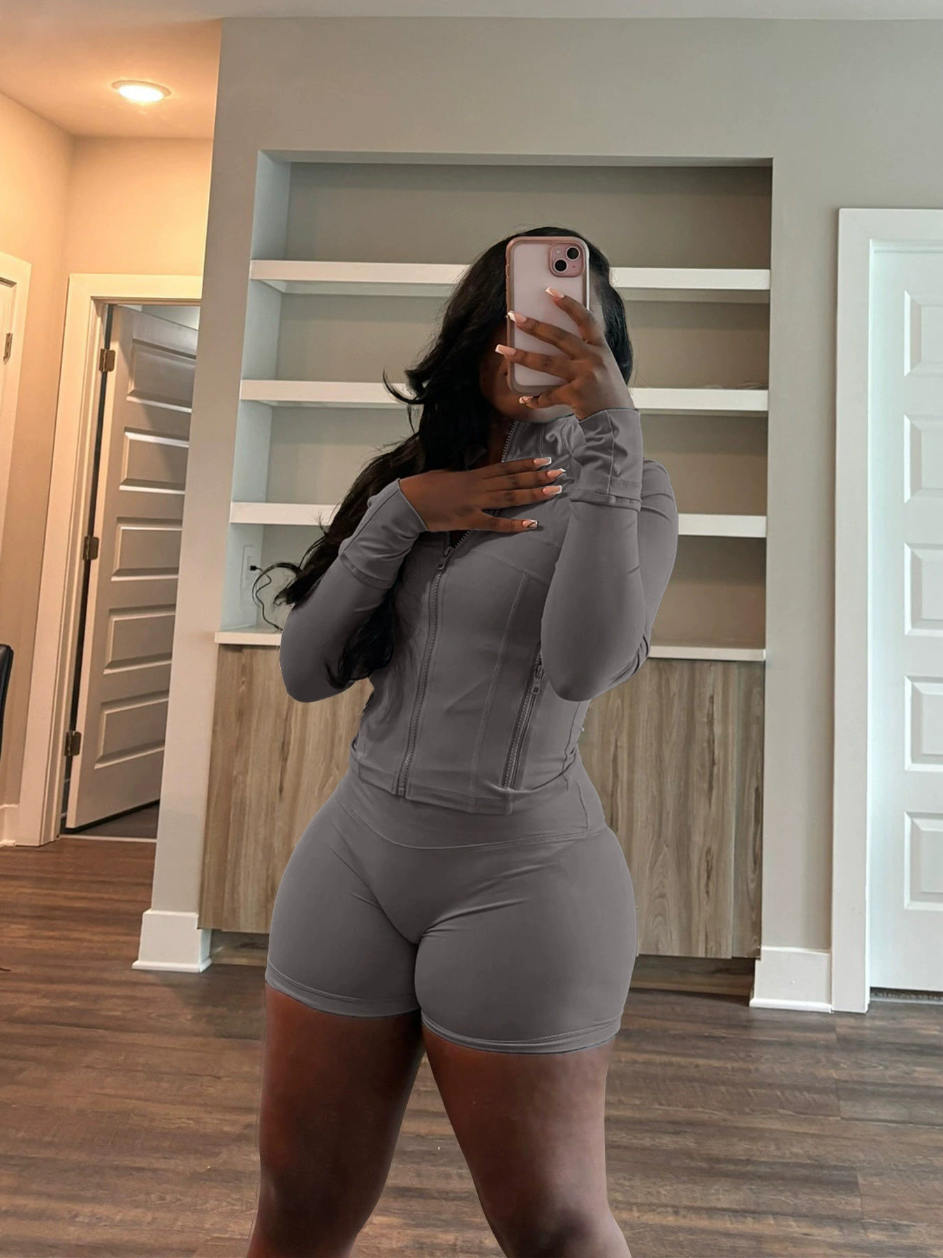Casual Sexy Tight Long-Sleeve Shorts Two-Piece Suit