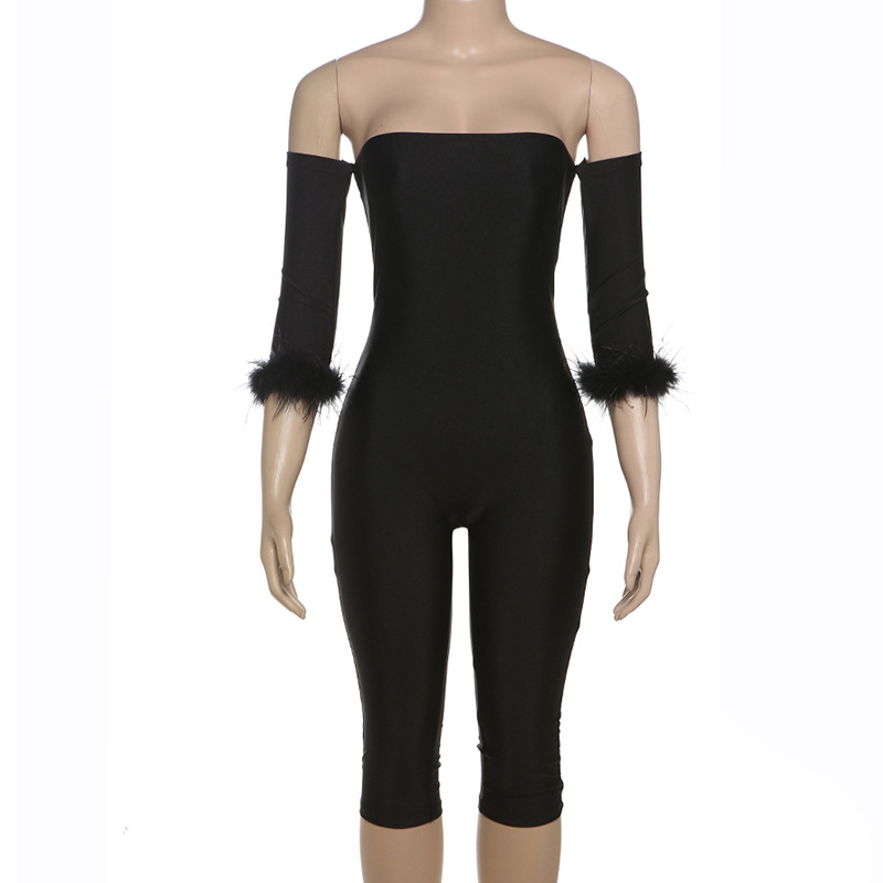 Strapless Three-Quarter Sleeve Solid Color Jumpsuit