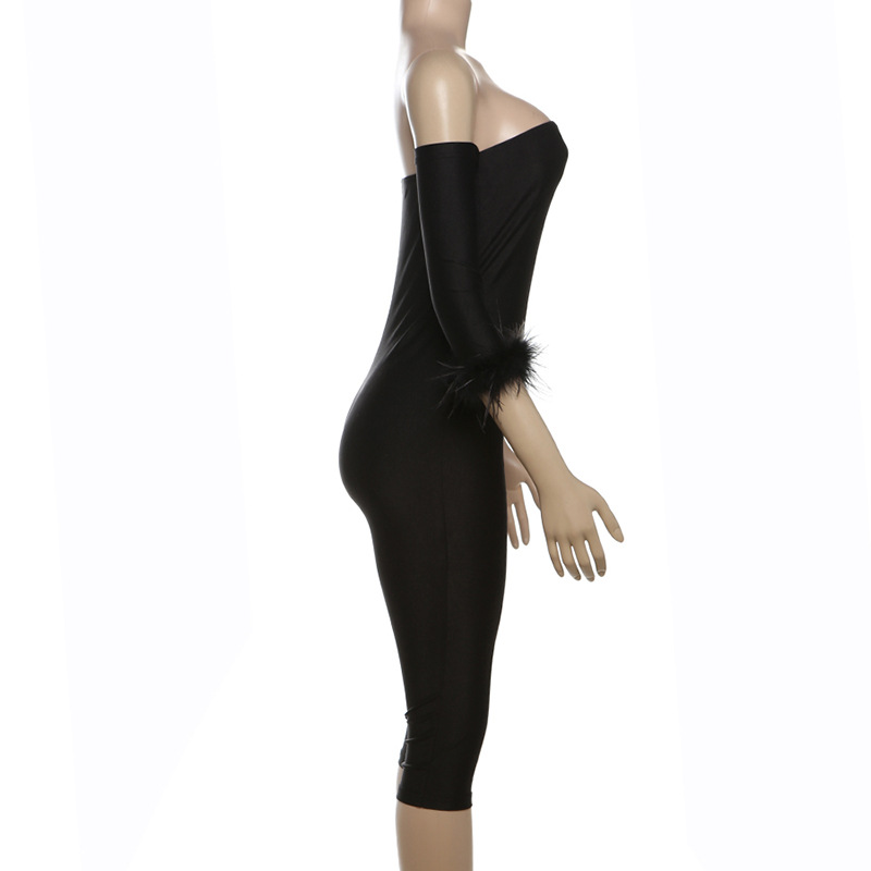Strapless Three-Quarter Sleeve Solid Color Jumpsuit