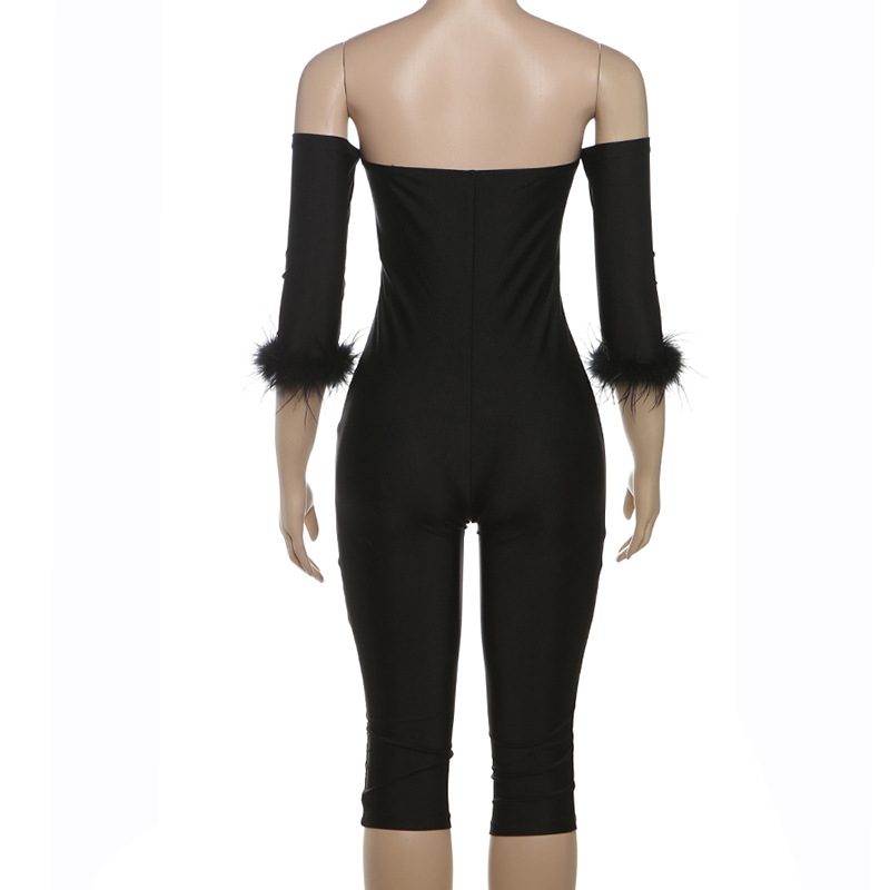 Strapless Three-Quarter Sleeve Solid Color Jumpsuit