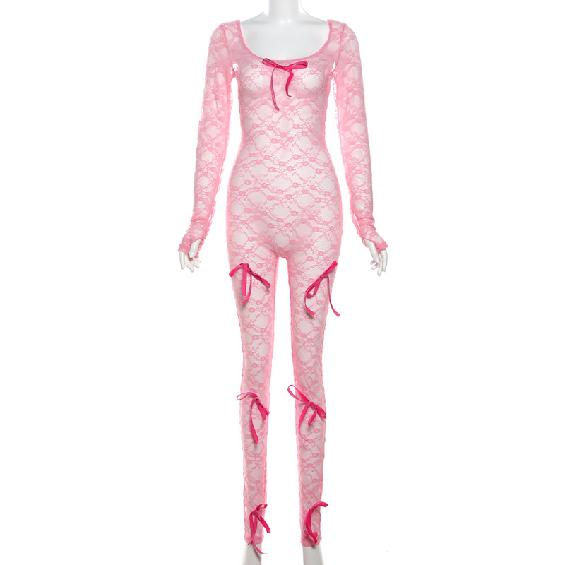 Transparent Hollow Jacquard Lace Jumpsuit