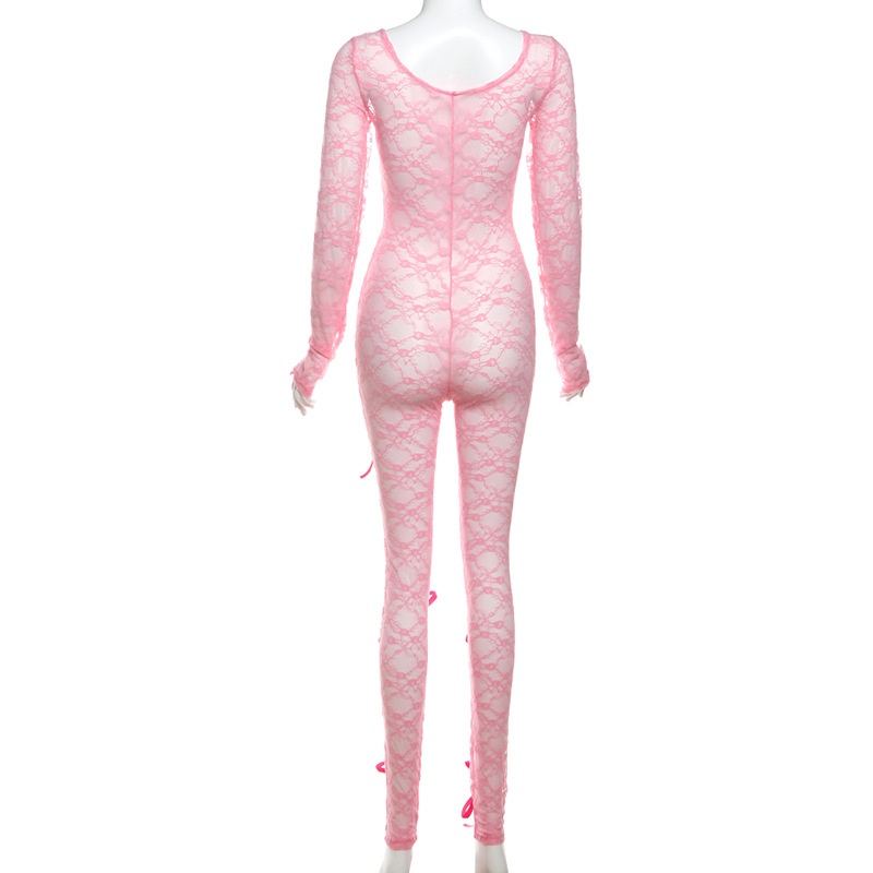 Transparent Hollow Jacquard Lace Jumpsuit