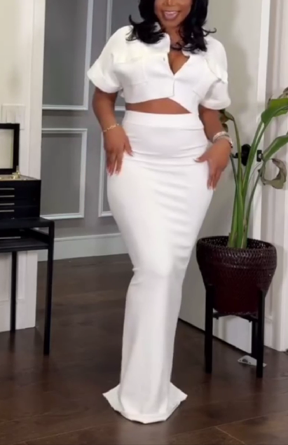 Three Color Elastic Woven Top & Skirt Set