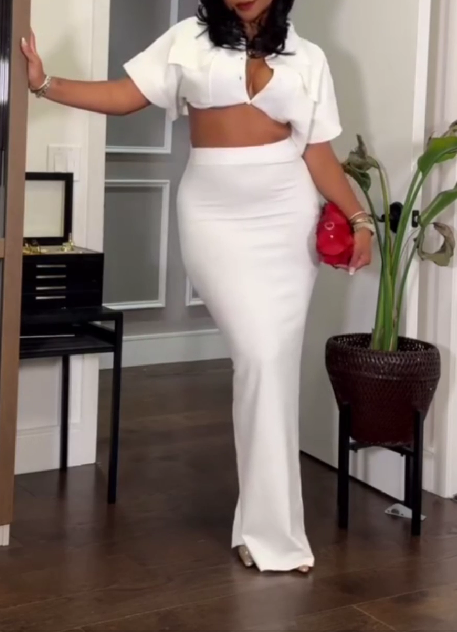 Three Color Elastic Woven Top & Skirt Set
