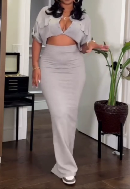 Three Color Elastic Woven Top & Skirt Set