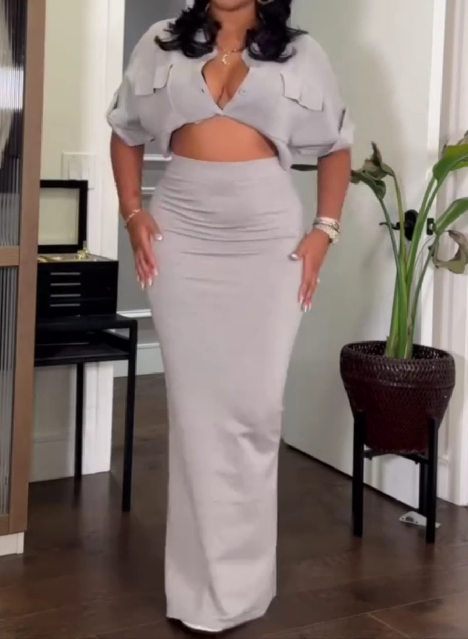 Three Color Elastic Woven Top & Skirt Set