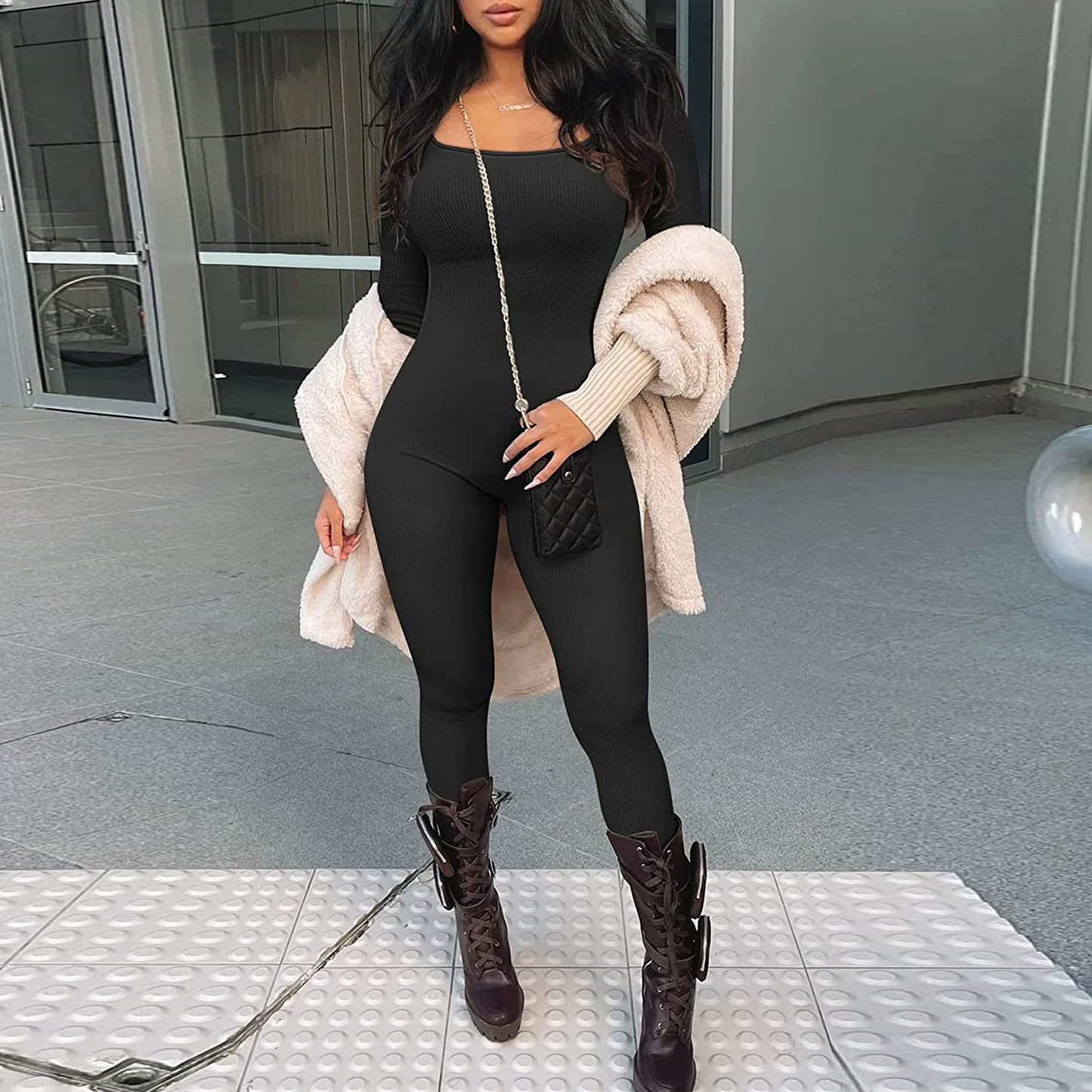 Square Neck Hip-Lifting Slim Fit Sexy Jumpsuit