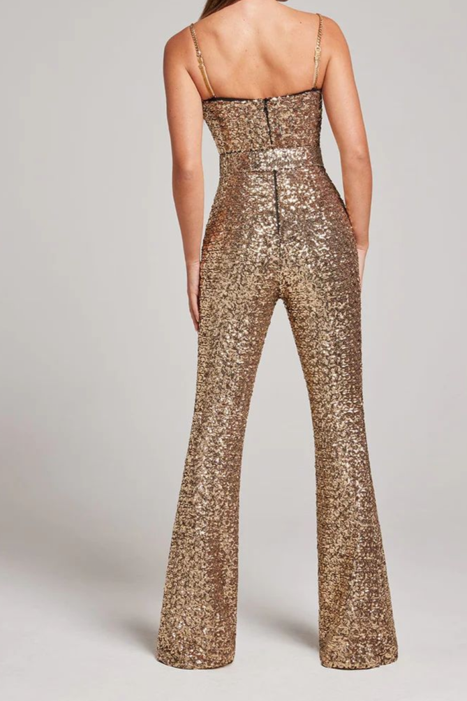 Champagne Chain Sequin Jumpsuit