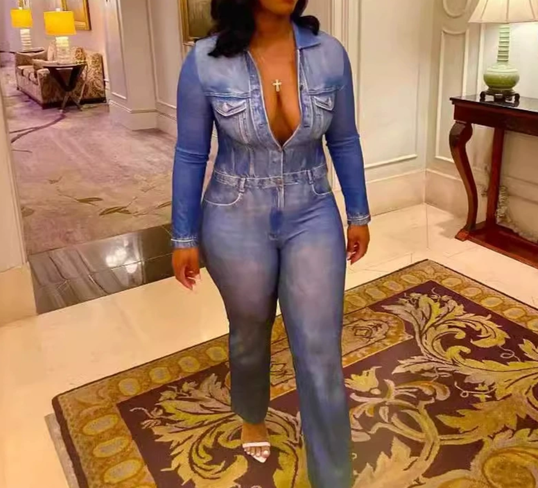 Faux Denim Print Jumpsuit