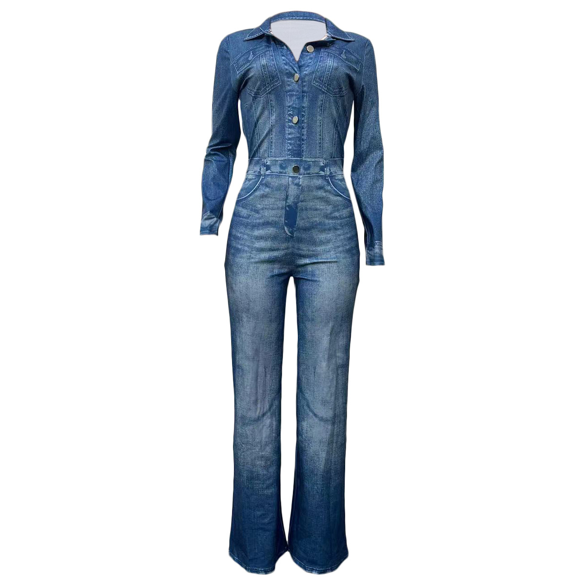 Faux Denim Print Jumpsuit
