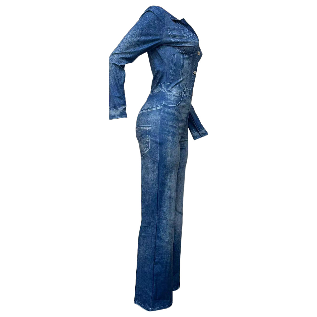Faux Denim Print Jumpsuit