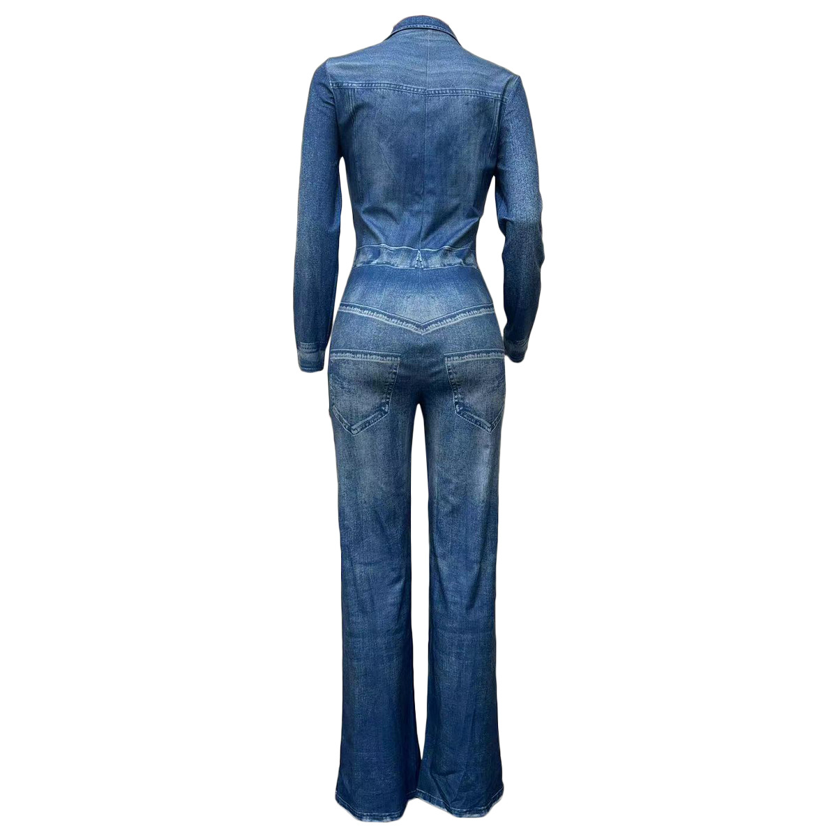 Faux Denim Print Jumpsuit