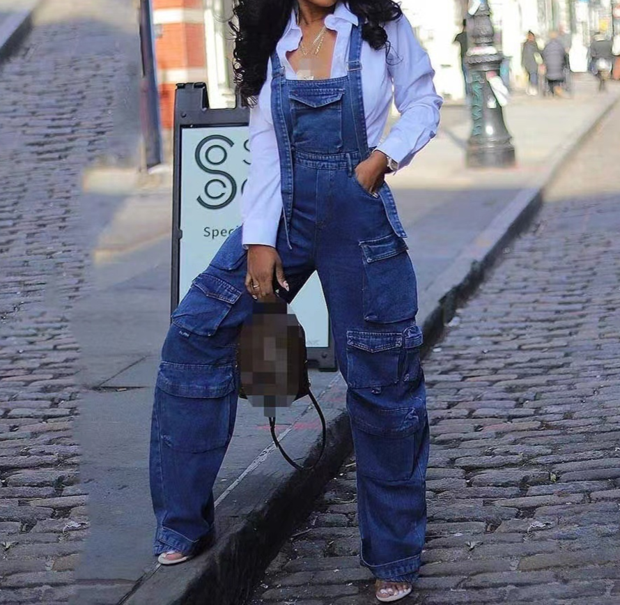 Loose Fit Multi-Balloon Pocket Bib Jumpsuit