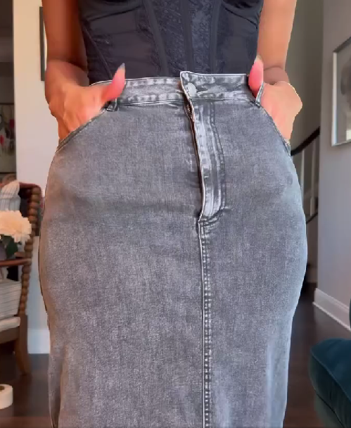 Denim Maxi Skirt With Train