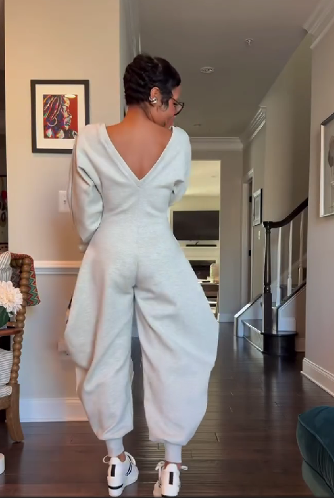Deep V Neck Long Sleeve Shapely Jumpsuit