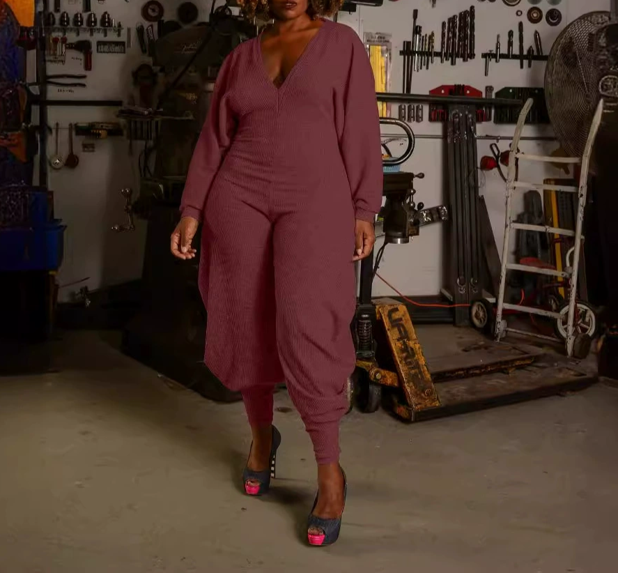 Ribbed Cuffs Tricolor Elastic Jumpsuit