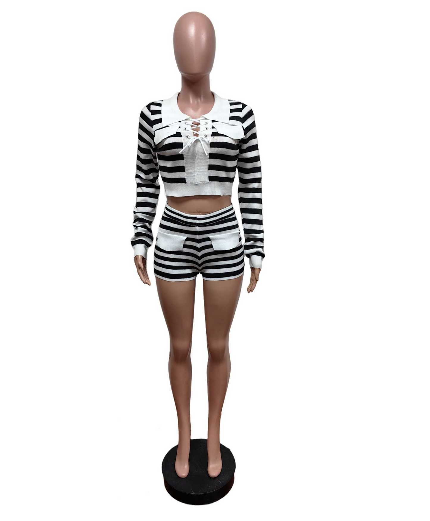 Woven Lapel Long-Sleeved Sweater Set