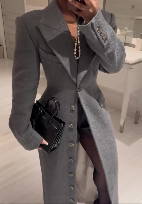 Lapel Single-Breasted High-Waist Long Woolen Coat