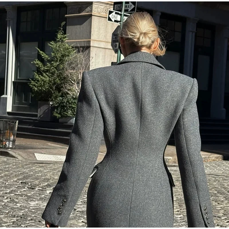 Lapel Single-Breasted High-Waist Long Woolen Coat