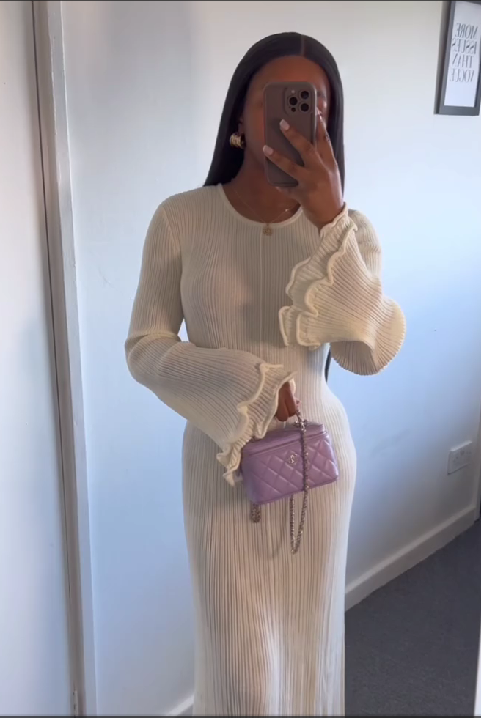 Double-Layer Flared Sleeve Pearl Dress