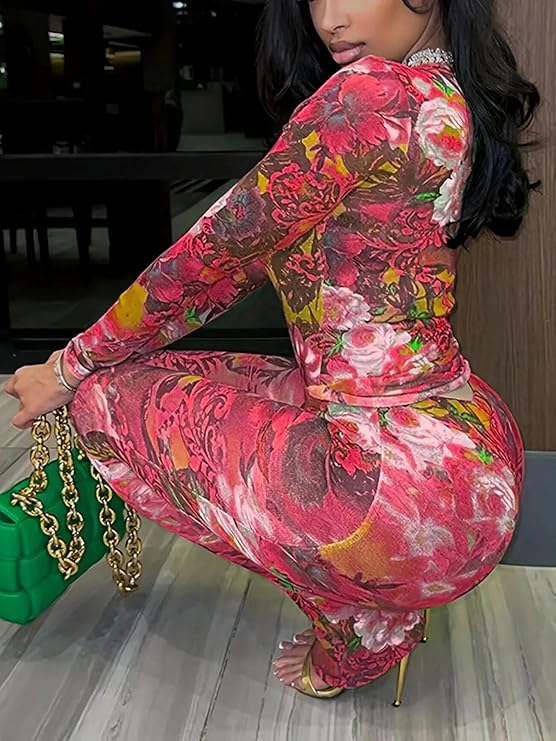 Sexy Floral Print 2 Piece Set