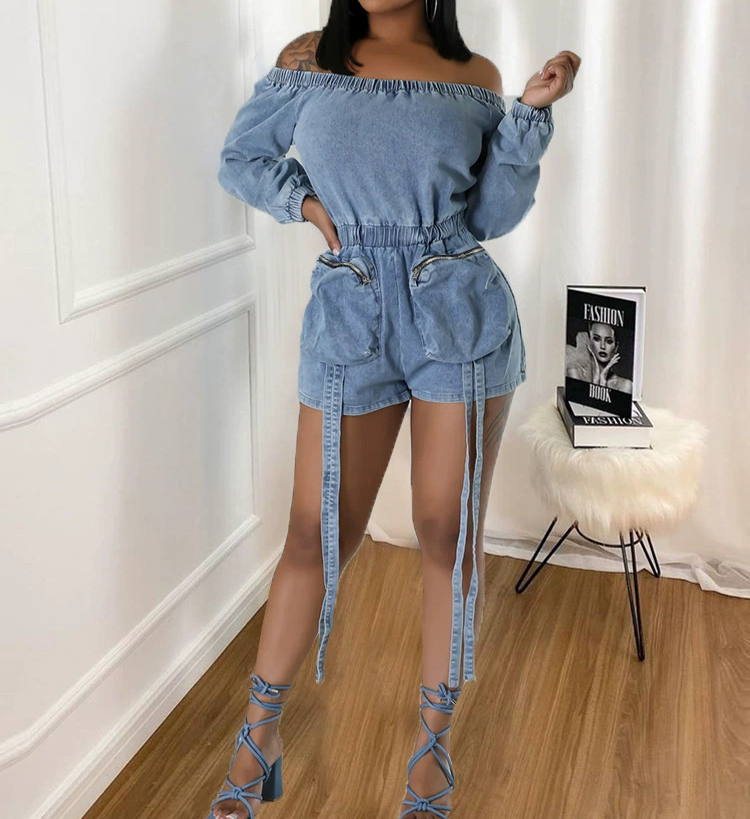 Short Chest Wrap Large Pocket Jumpsuit