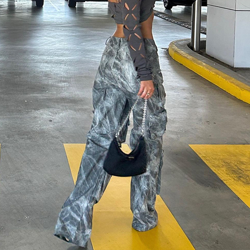 Cargo Pocket Loose Wide-Leg Camouflage Pants