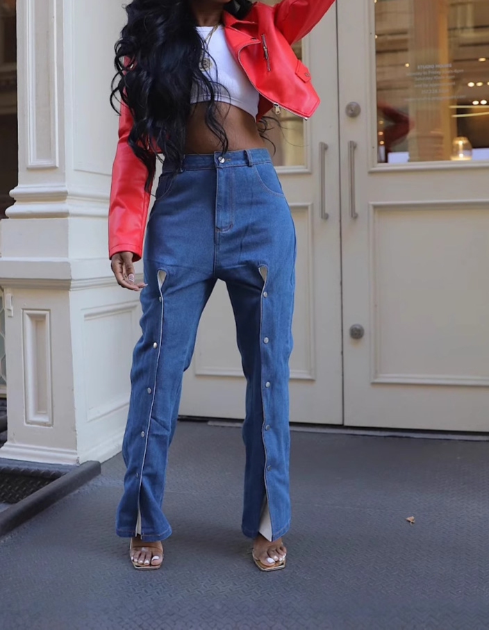 Concealed Button Patchwork Jeans