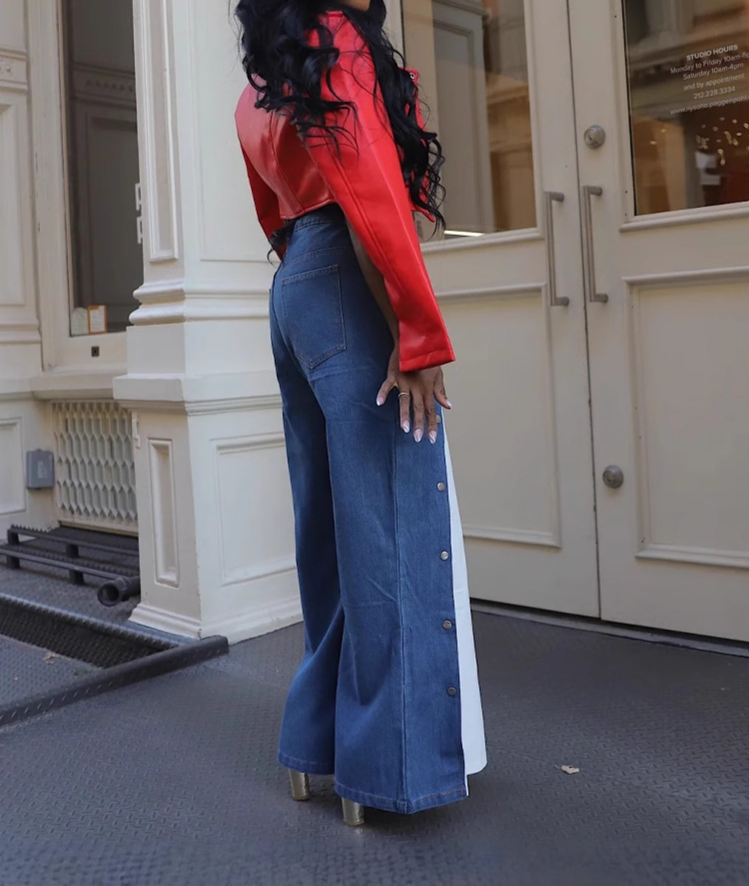 Concealed Button Patchwork Jeans