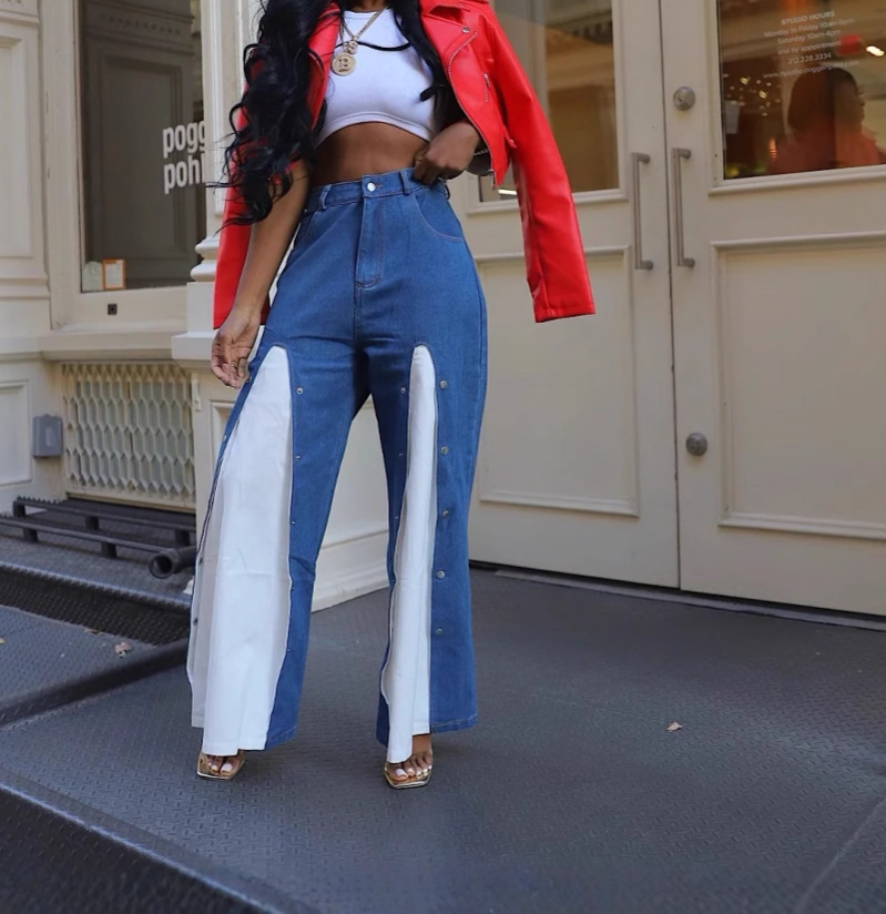 Concealed Button Patchwork Jeans