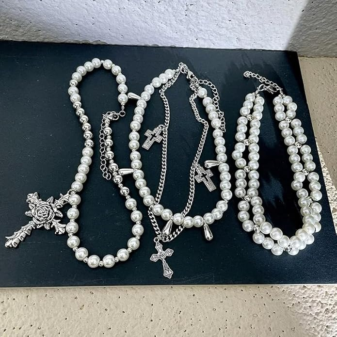 Gothic Layered Pearl Stacking Necklace