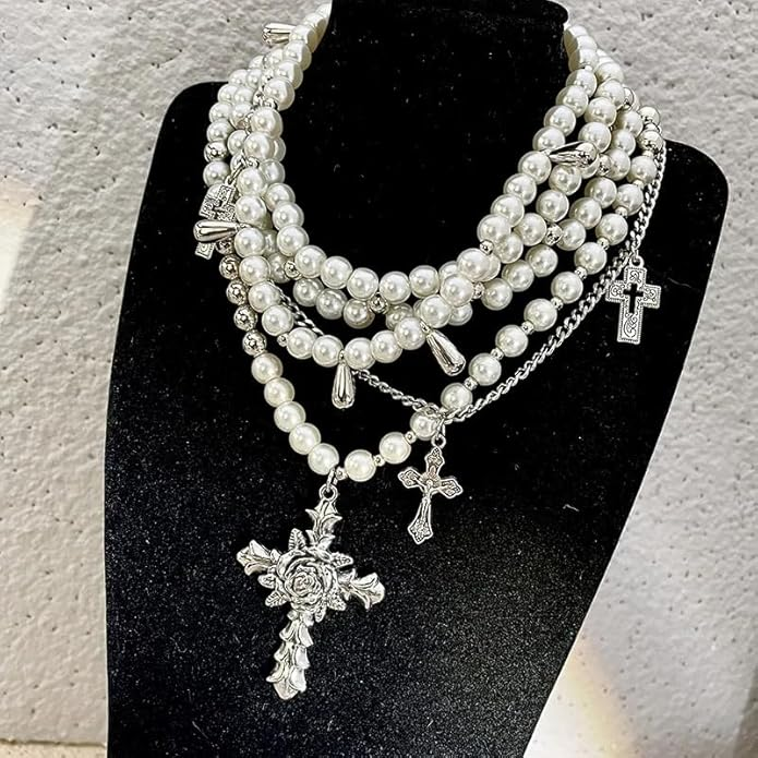 Gothic Layered Pearl Stacking Necklace