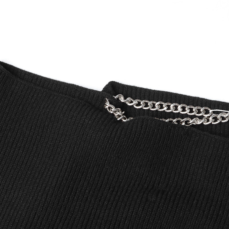 Chain-Shoulder Loose Sweater