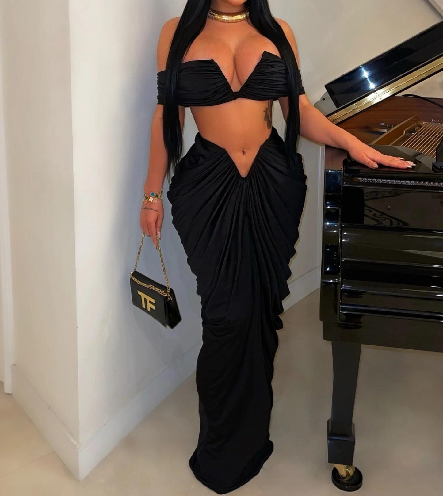 Sleeveless Tube Top & Pleated Skirt Two-Piece Set