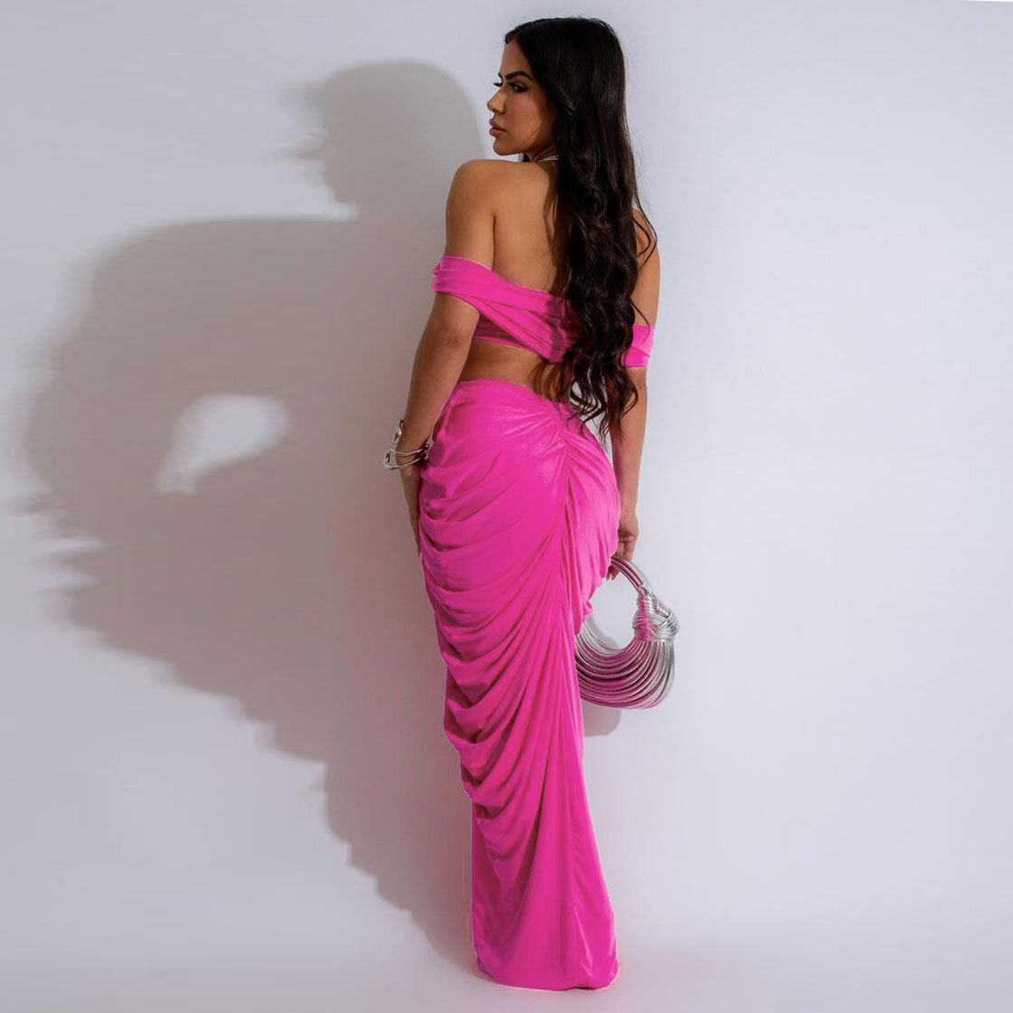 Sleeveless Tube Top & Pleated Skirt Two-Piece Set
