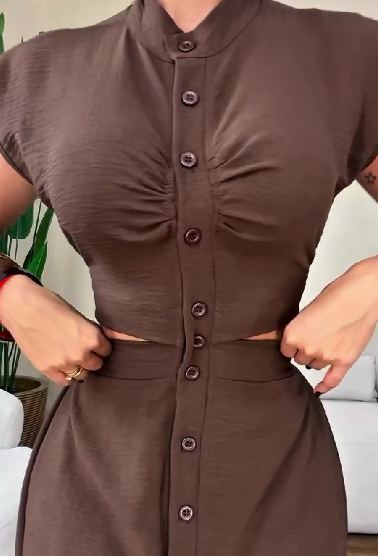 Button Slit Slim Commuter Dress