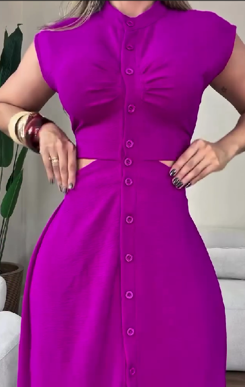 Button Slit Slim Commuter Dress