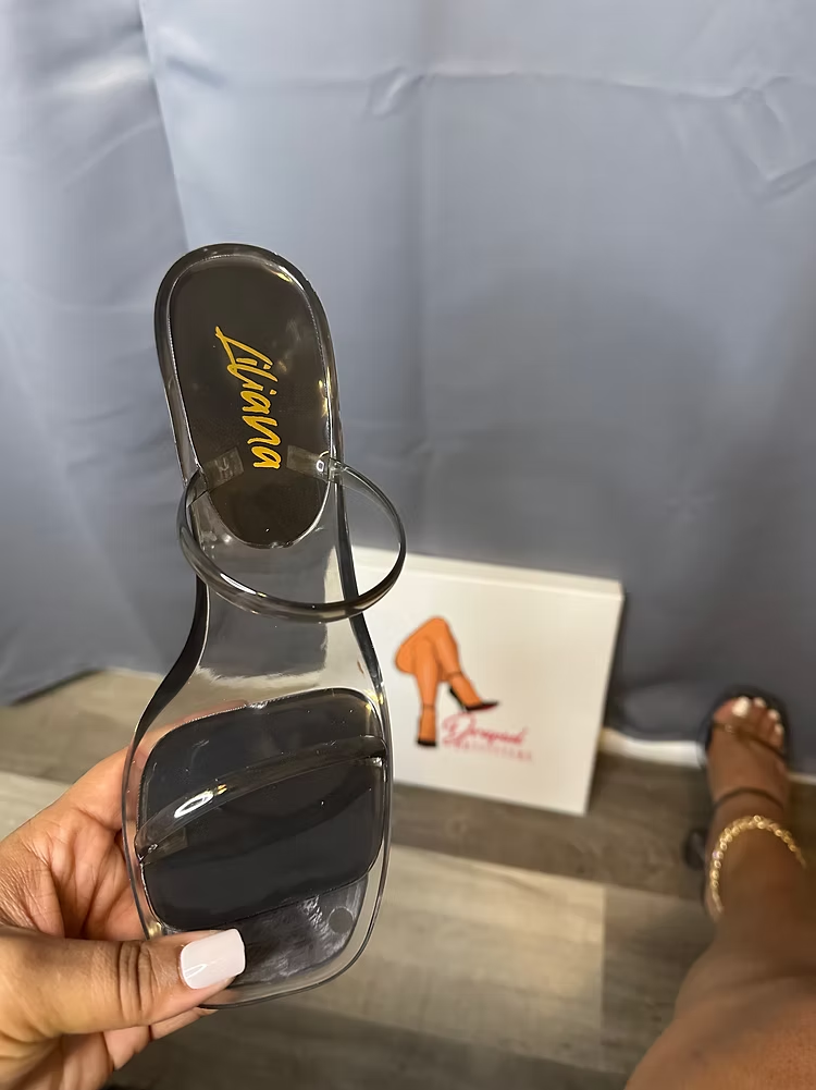 Black Jelly Strapped Bell Bottom Heeled Sandal