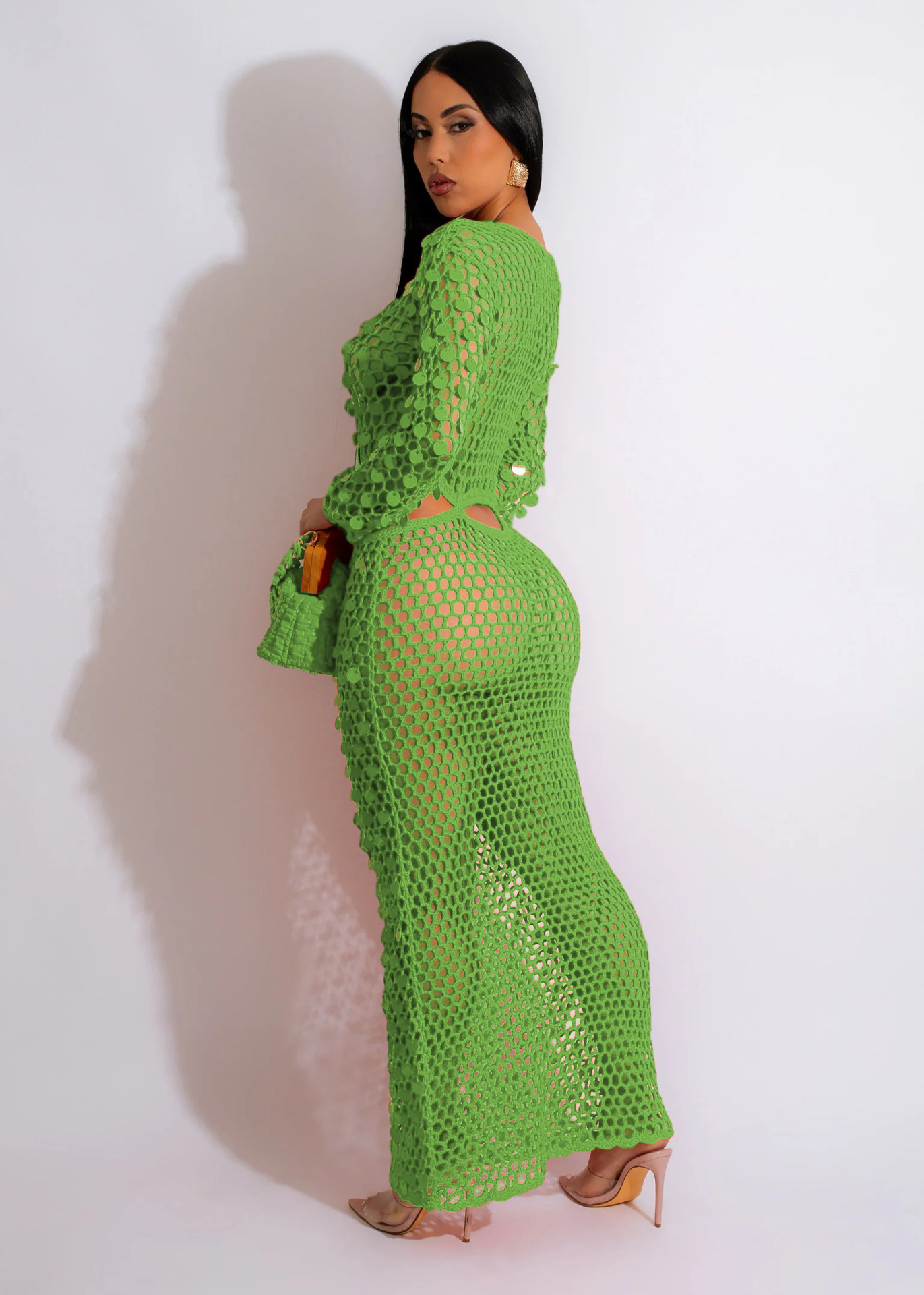 Hand-Knitted Casual Hollow Sequined Beach Dress