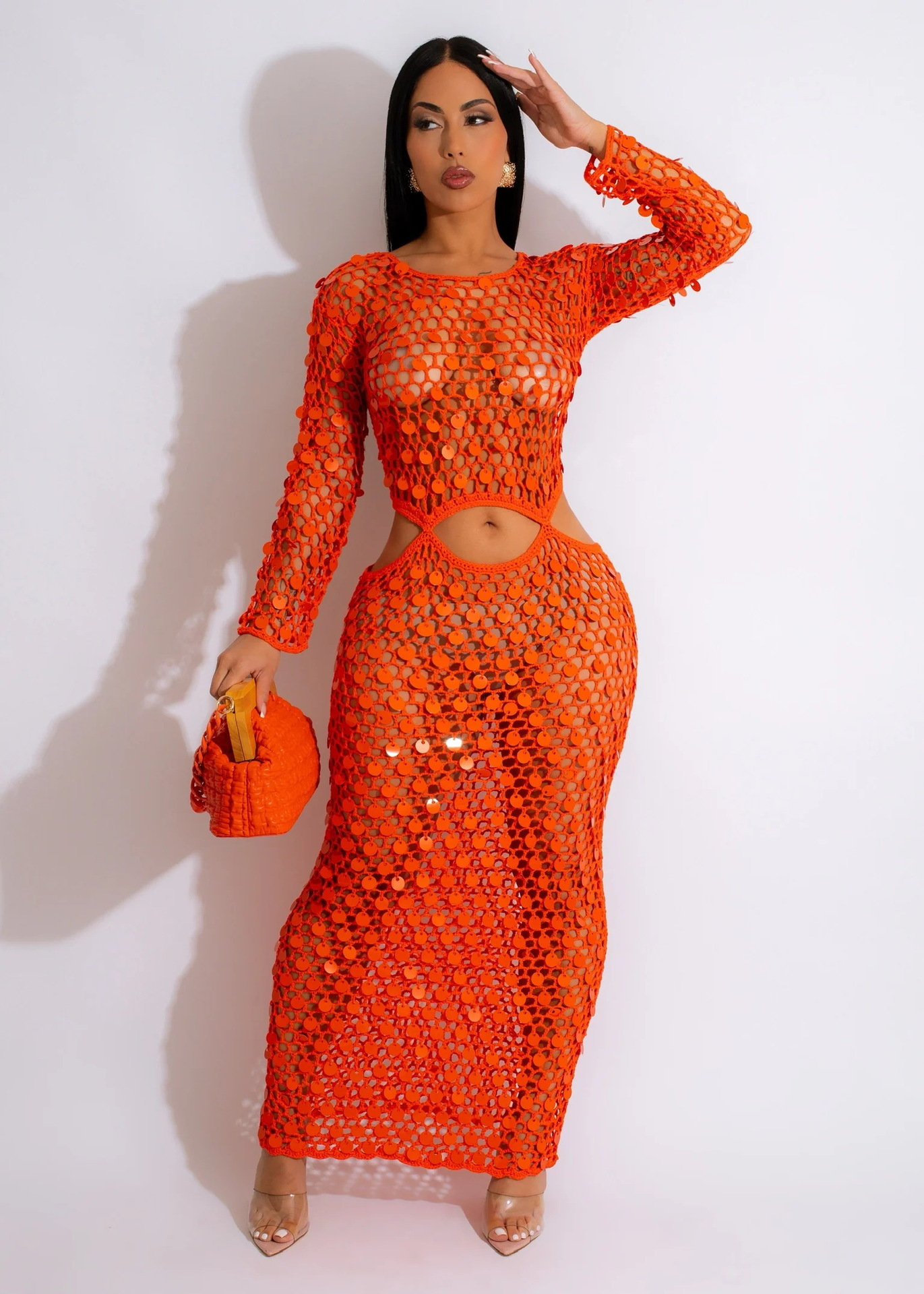 Hand-Knitted Casual Hollow Sequined Beach Dress