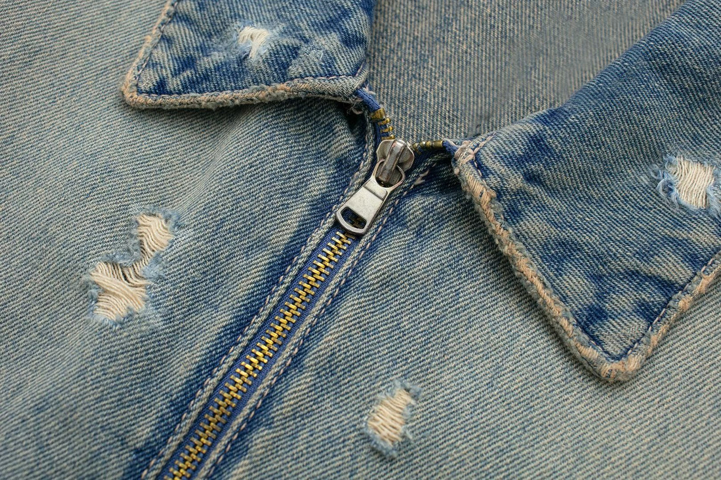 Ripped Denim Bomber Jacket