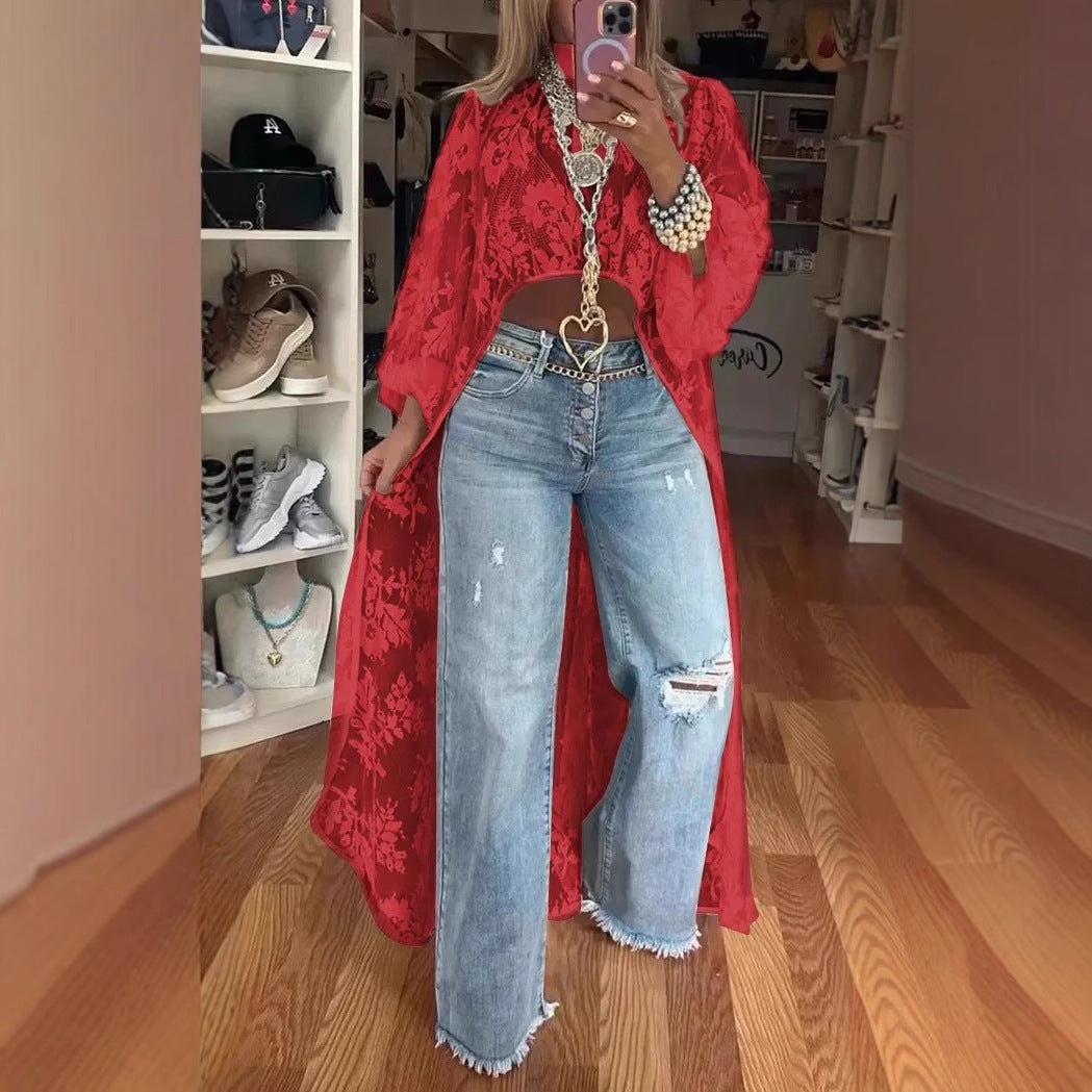 Lace Floral See-Through Top
