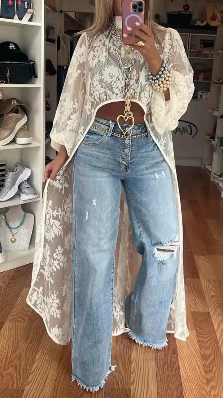 Lace Floral See-Through Top